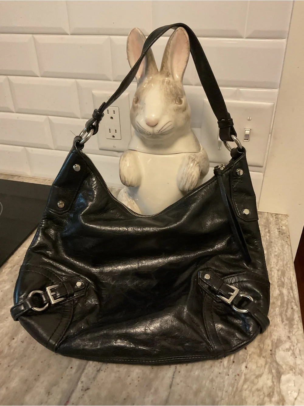 Michael Kors black leather Fallon Hobo bag